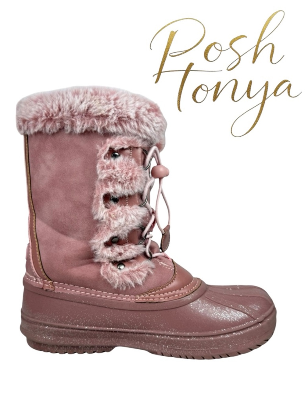London Fog Faux Fur Winter Snow Boots Pink Suede Size 4 Cabincore Cozy Outdoor